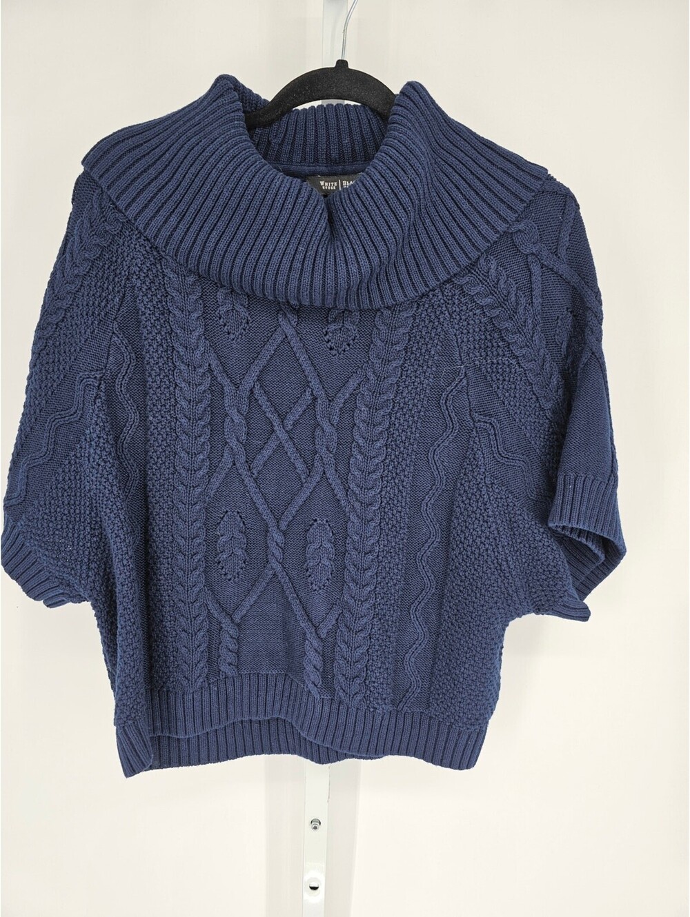 WHBM Navy Blue Braided Knit Dolman Sleeve Cowl-Neck Sweater Size M